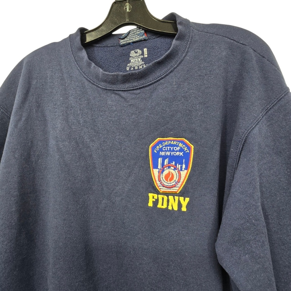 Vintage Y2K‎ FDNY Crewneck Fleece Sweatshirt Mens LG Navy Blue Fire Dept NY